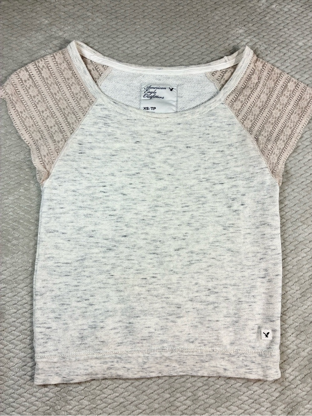 American Eagle Outfitters Lace Sleeve Shirt Size XS Gray